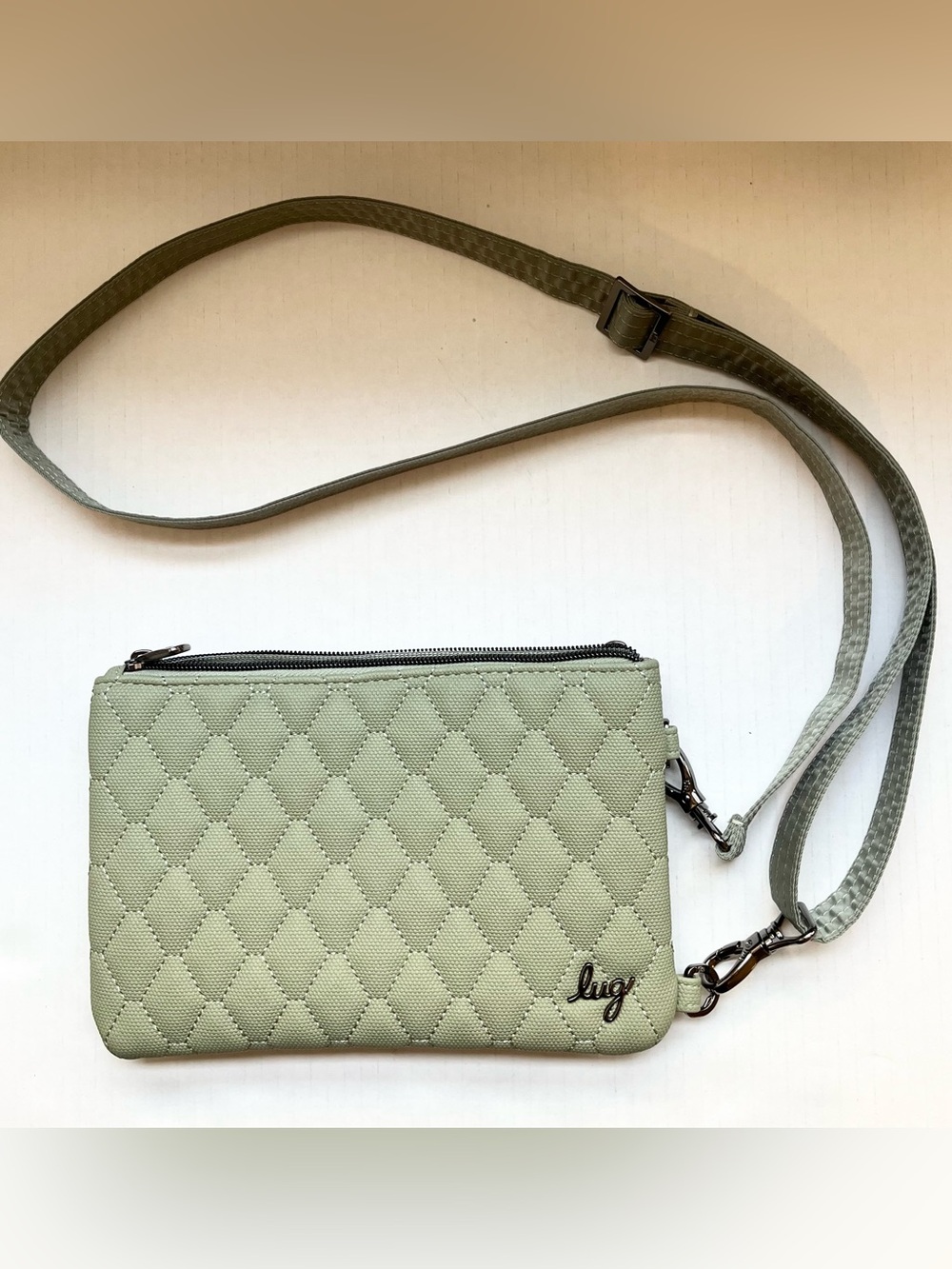 Lug Sage Green Peekaboo 2 Quilted Front Convertible Crossbody Bag , Clear Back